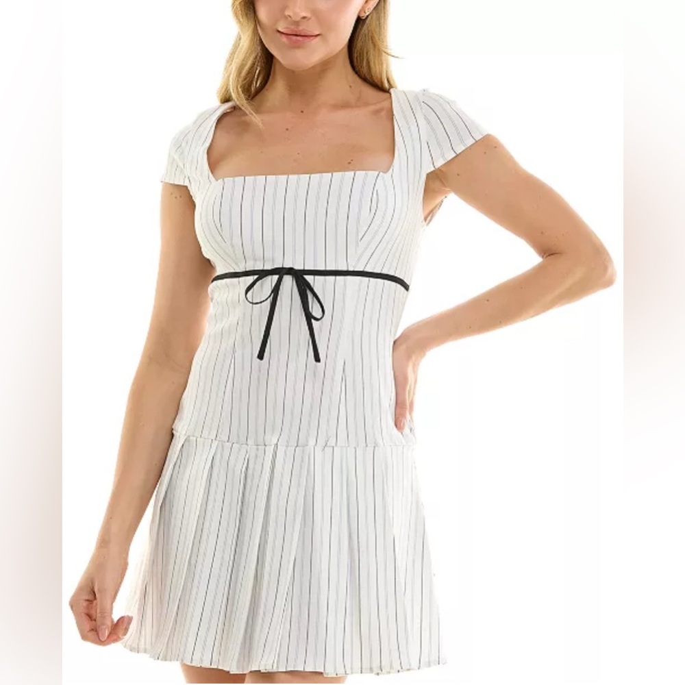 B Darlin Juniors' Striped Pleated White Mini Dress